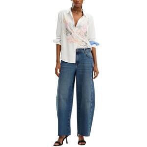 DESIGUAL Women’s Light Butterfly Print Contrast Cuff Button Front Top